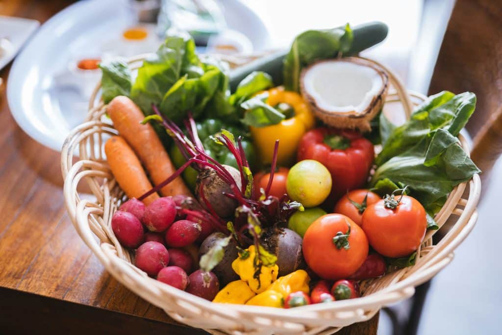 Harvest of easy to grow colorful vegetables in a bowl